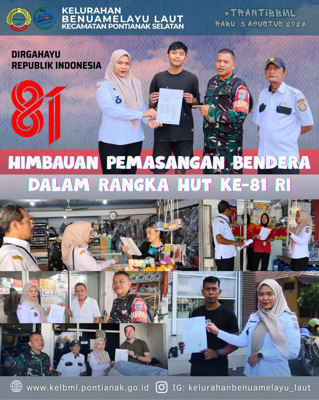 Semarak HUT RI ke-81, Kelurahan Benuamelayu Laut Ajak Warga Kibarkan Merah Putih
