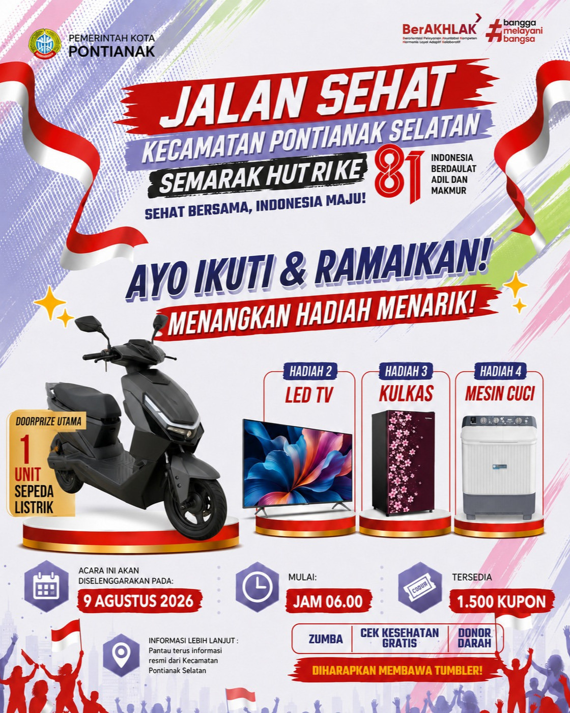 Semarakkan HUT RI ke-81, Jalan Sehat Kecamatan Pontianak Selatan Bertabur Doorprize Menarik