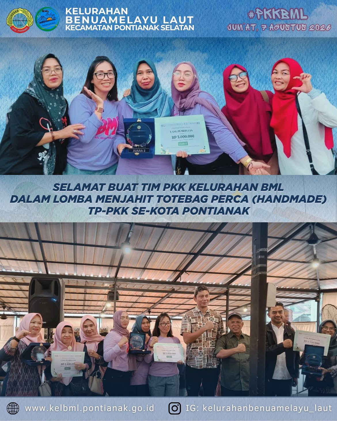 Ukir Prestasi! Tim TP-PKK Kelurahan Benua Melayu Laut Raih Juara 2 Lomba Menjahit Totebag Perca Se-Kota Pontianak