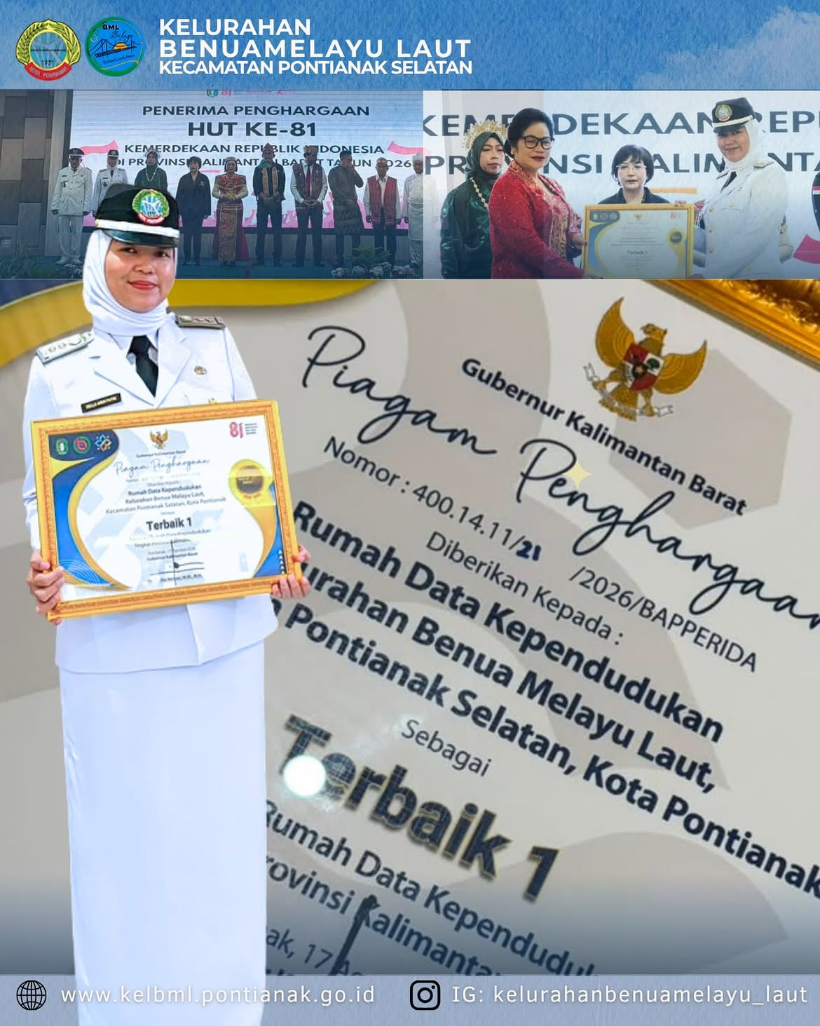 Membanggakan! Rumah Data Kependudukan Kelurahan Benua Melayu Laut Raih Penghargaan Terbaik 1 Tingkat Provinsi Kalimantan Barat