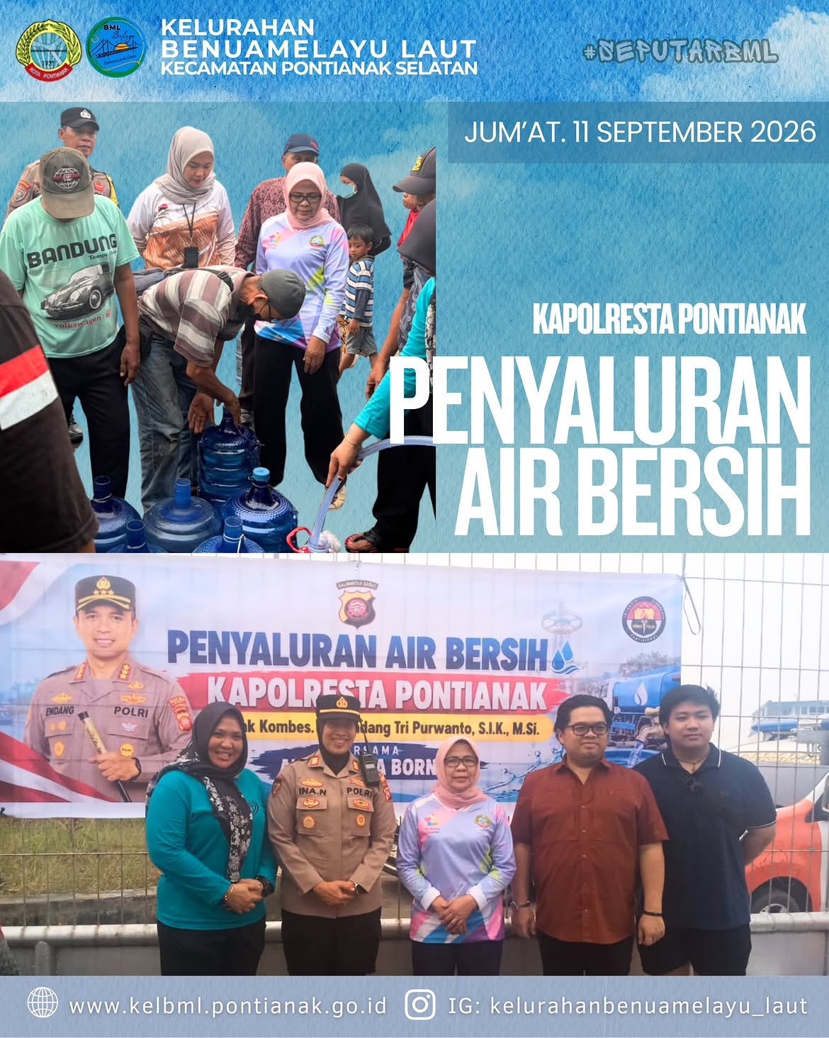 Kapolresta Pontianak Salurkan Air Bersih untuk Warga di Kelurahan Benuamelayu Laut