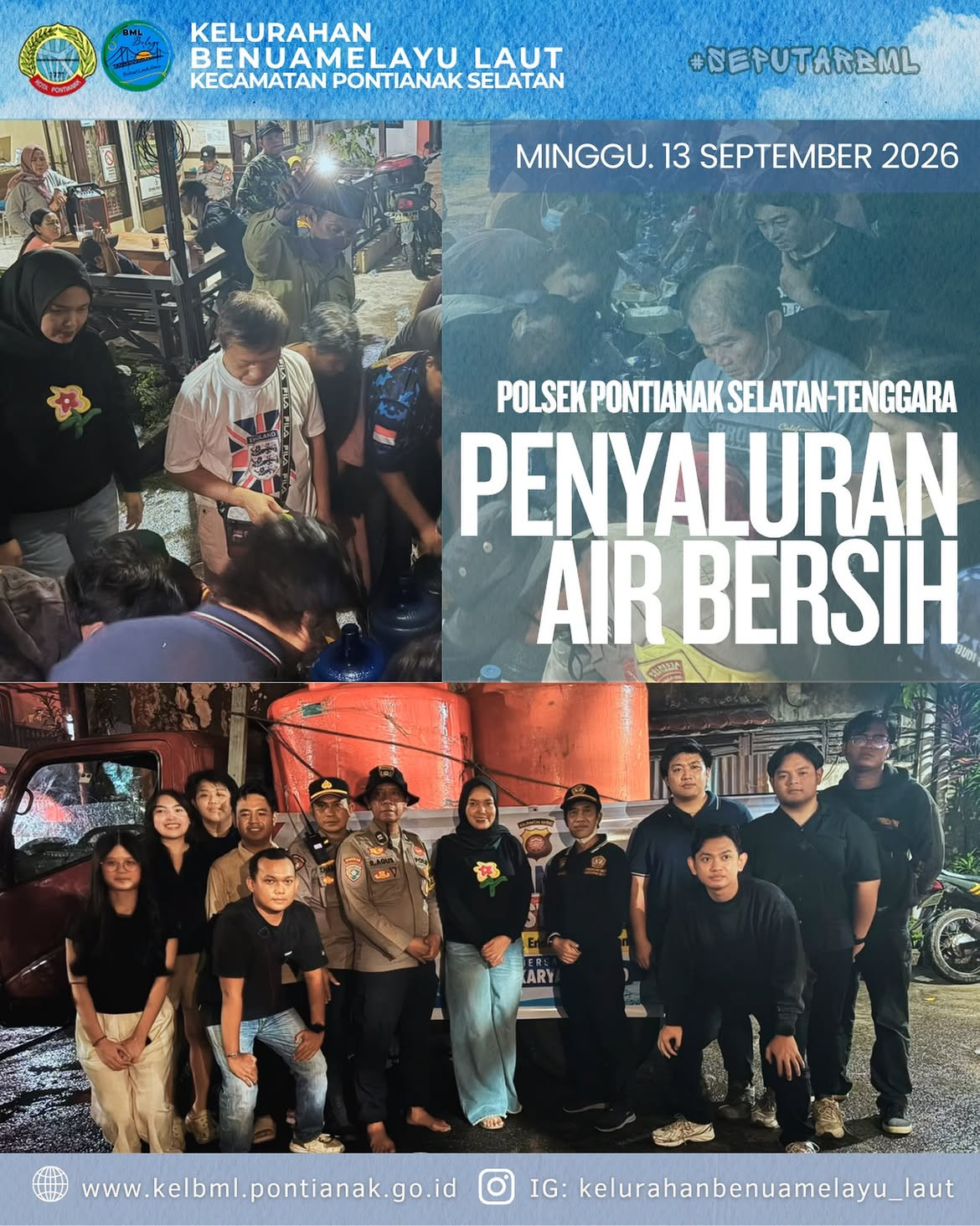 Polsek Pontianak Selatan Tenggara Salurkan Bantuan Air Bersih untuk Warga Benuamelayu Laut