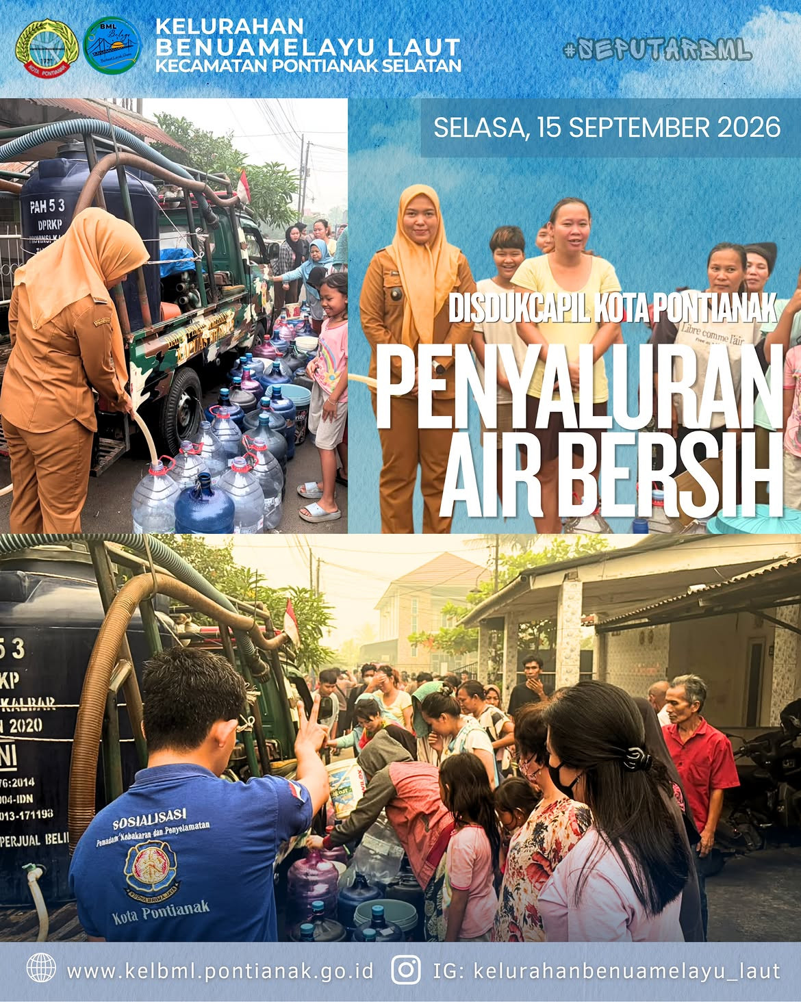 Disdukcapil Kota Pontianak Salurkan 4.000 Liter Air Bersih untuk Warga Benuamelayu Laut
