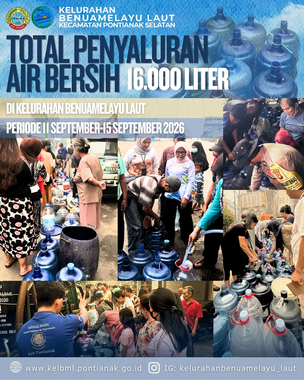 16.000 Liter Air Bersih Mengalir untuk Warga Benuamelayu Laut
