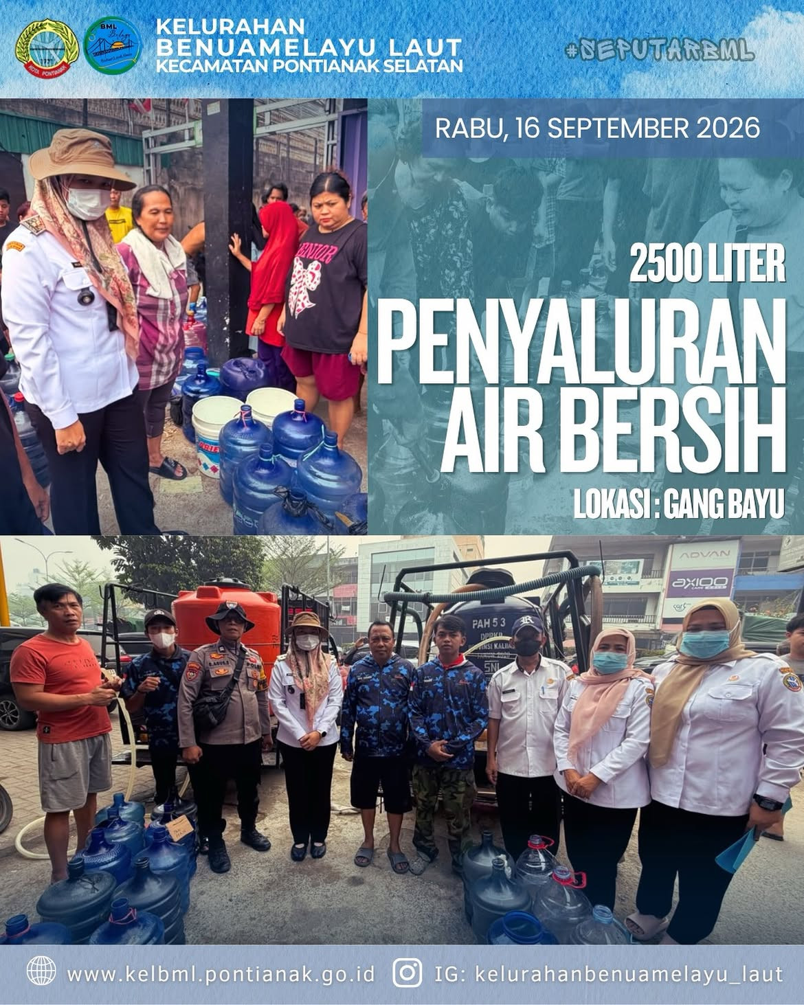 2.500 Liter Air Bersih Disalurkan untuk Warga Kelurahan Benuamelayu Laut