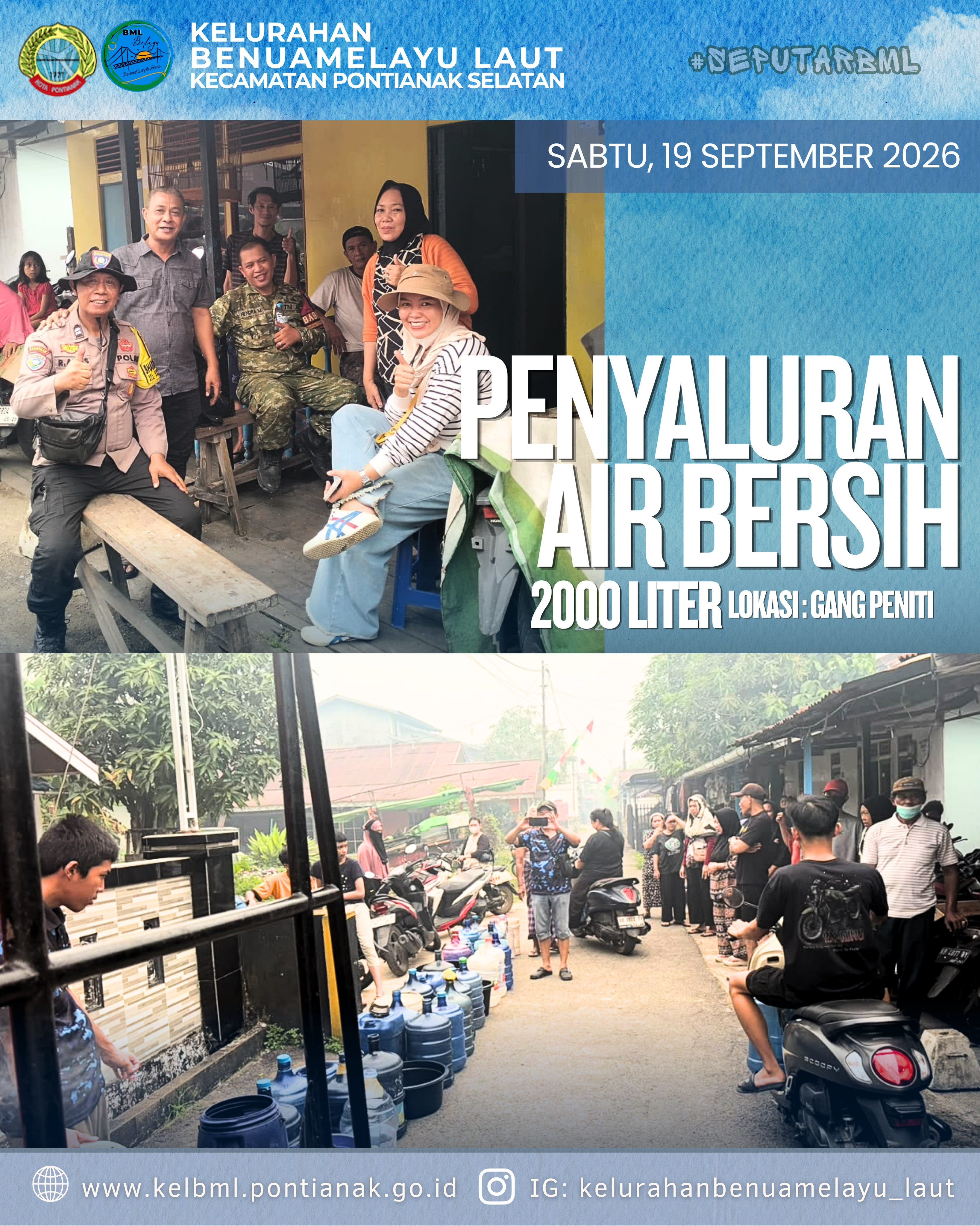 2.000 Liter Air Bersih Disalurkan untuk Warga Gang Peniti Kelurahan Benuamelayu Laut
