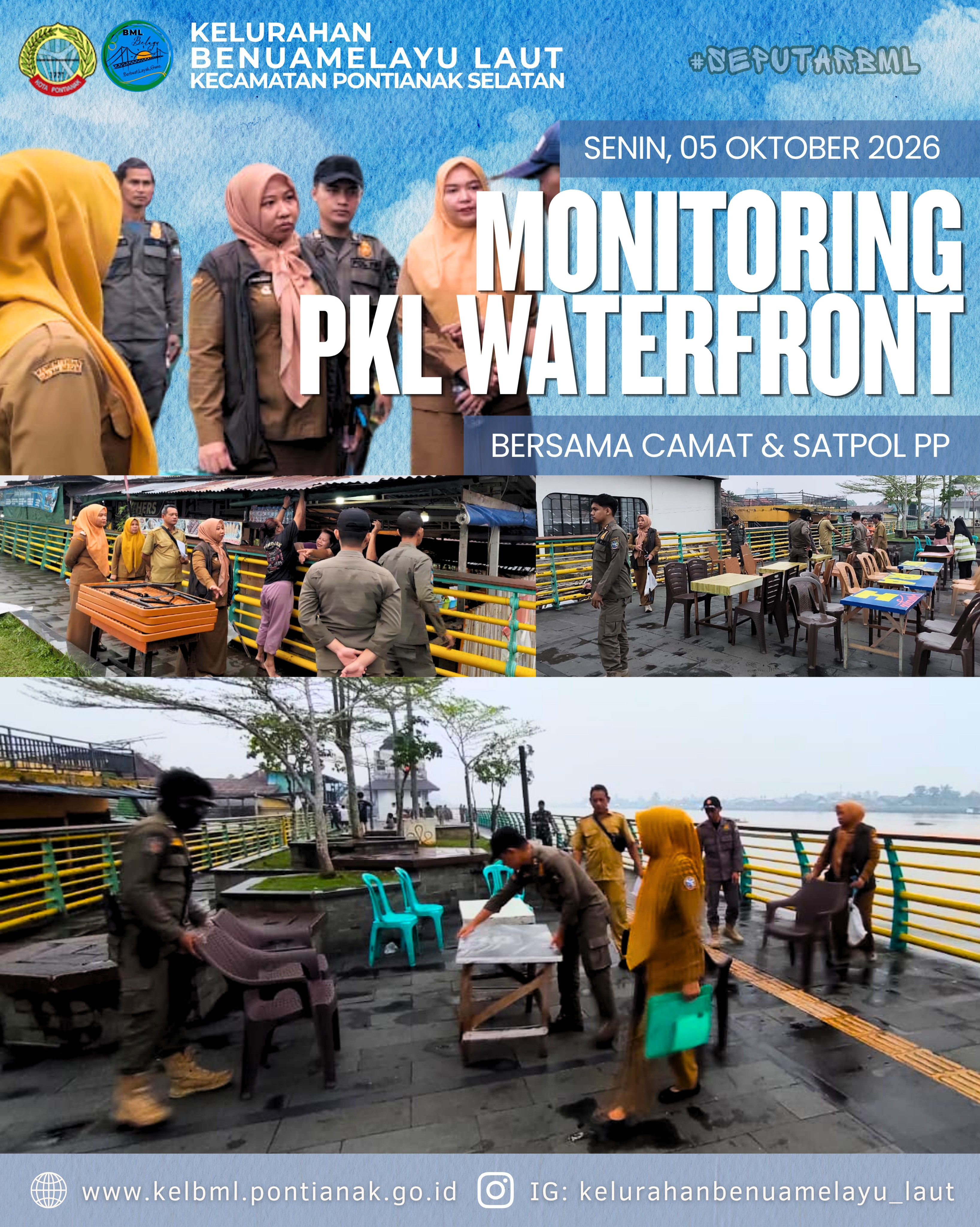 Camat Pontianak Selatan Bersama Satpol PP dan Kelurahan Benuamelayu Laut Monitoring PKL di Kawasan Waterfront