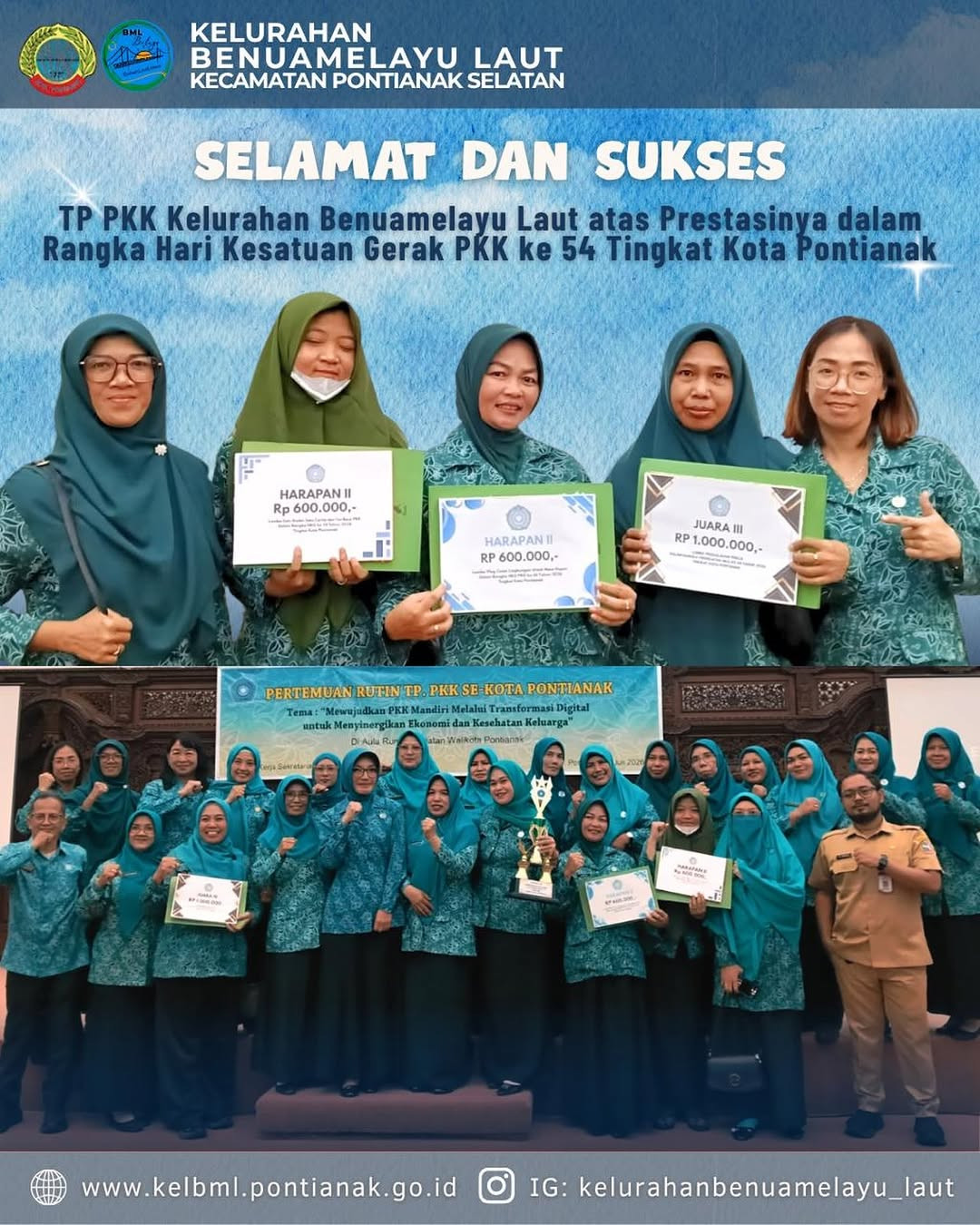 TP PKK Kelurahan Benuamelayu Laut Torehkan Prestasi pada HKG PKK ke-54 Tingkat Kota Pontianak
